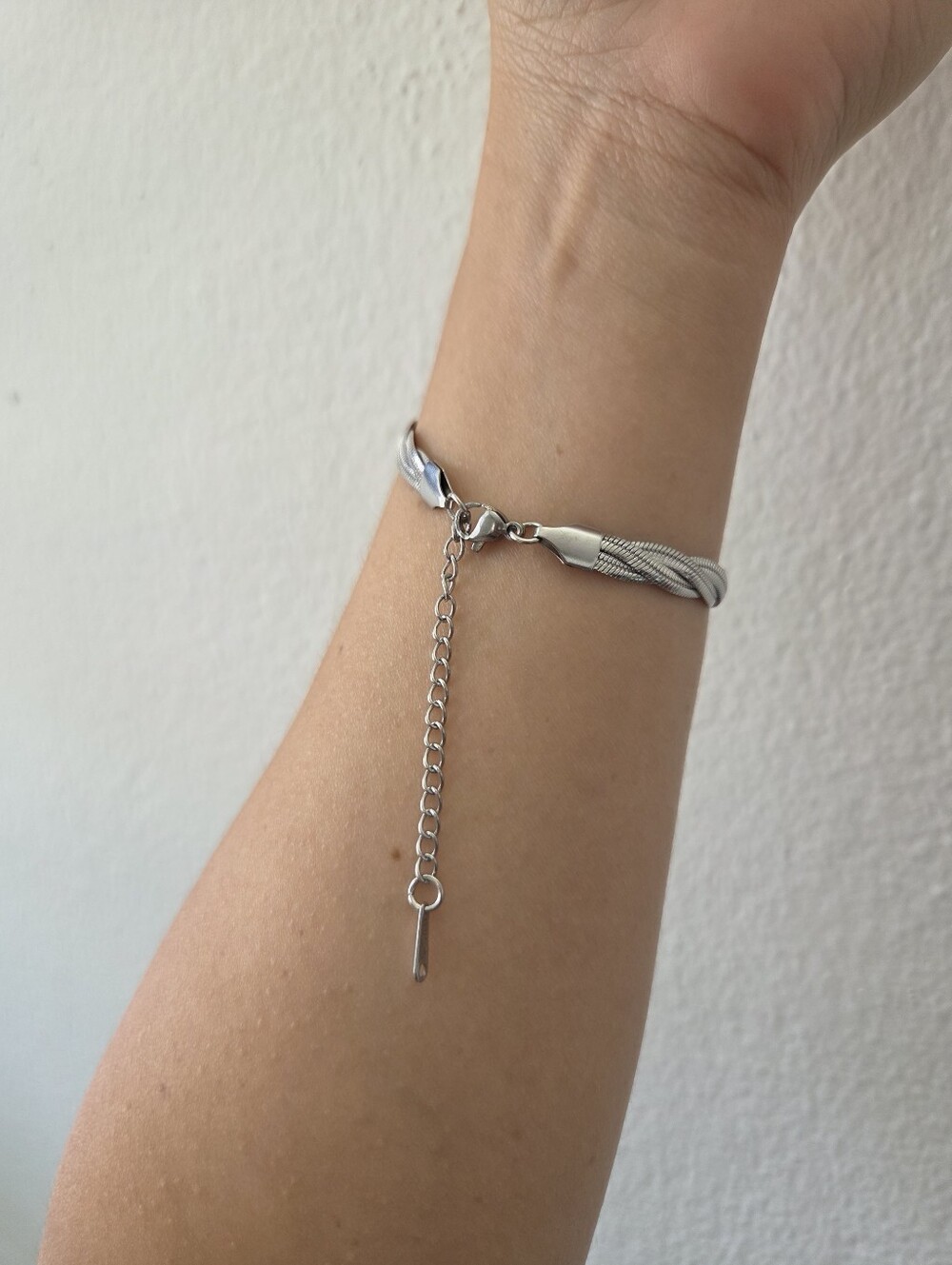 ​Silver Braided Herringbone Snake Chain Multistrand Bracelet - Picture 7 of 12